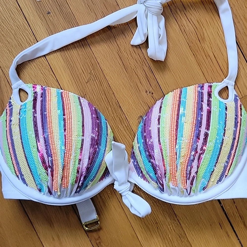 Victoria's Secret sexy sequined rainbow  push up bikini top 34d - Picture 6 of 6